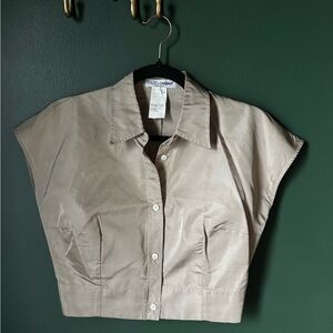 Rare 90s Dolce & Gabbana Beige 100% Silk Crop Button-Up Top